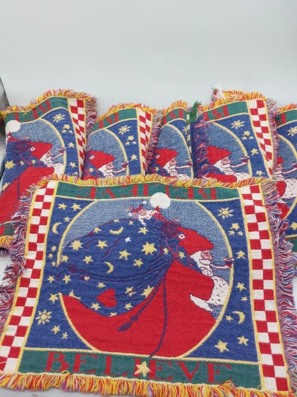 Santa Claus Placemats Vintage Tapestry Set Of 6 Placemats Believe